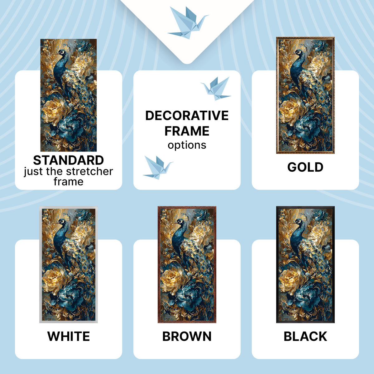 Paint by Numbers on a 40*80 cm frame - Peacock in Flowers with Metallic Paints LW 5183