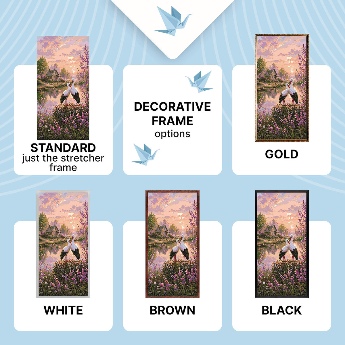 Malowanie po numerach 40×80 cm – Bociany na szczęście – Zwierzęta/Pejzaż – LW 5215