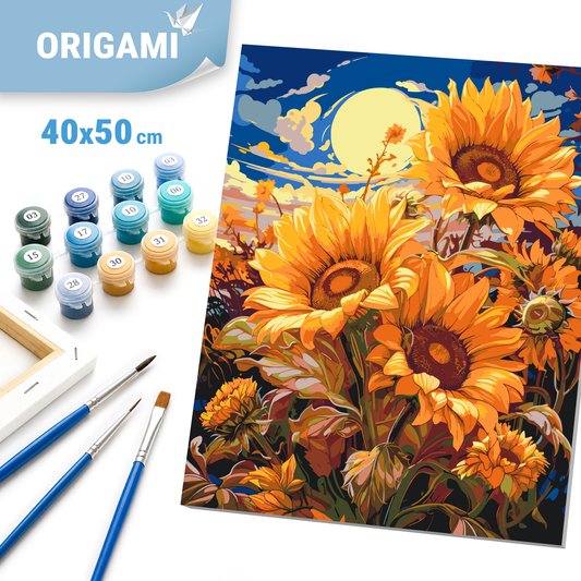 Paint by Numbers on a 40x50 cm frame - Sunflowers Under the Moon - Flowers - LW 04070