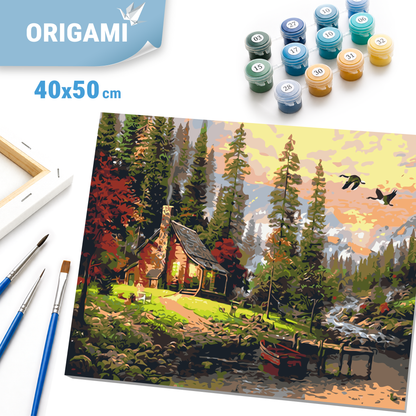 Malowanie po numerach 40x50 cm pejzaż – Domek myśliwski LW 1831
