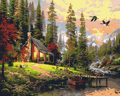 Malowanie po numerach 40x50 cm pejzaż – Domek myśliwski LW 1831
