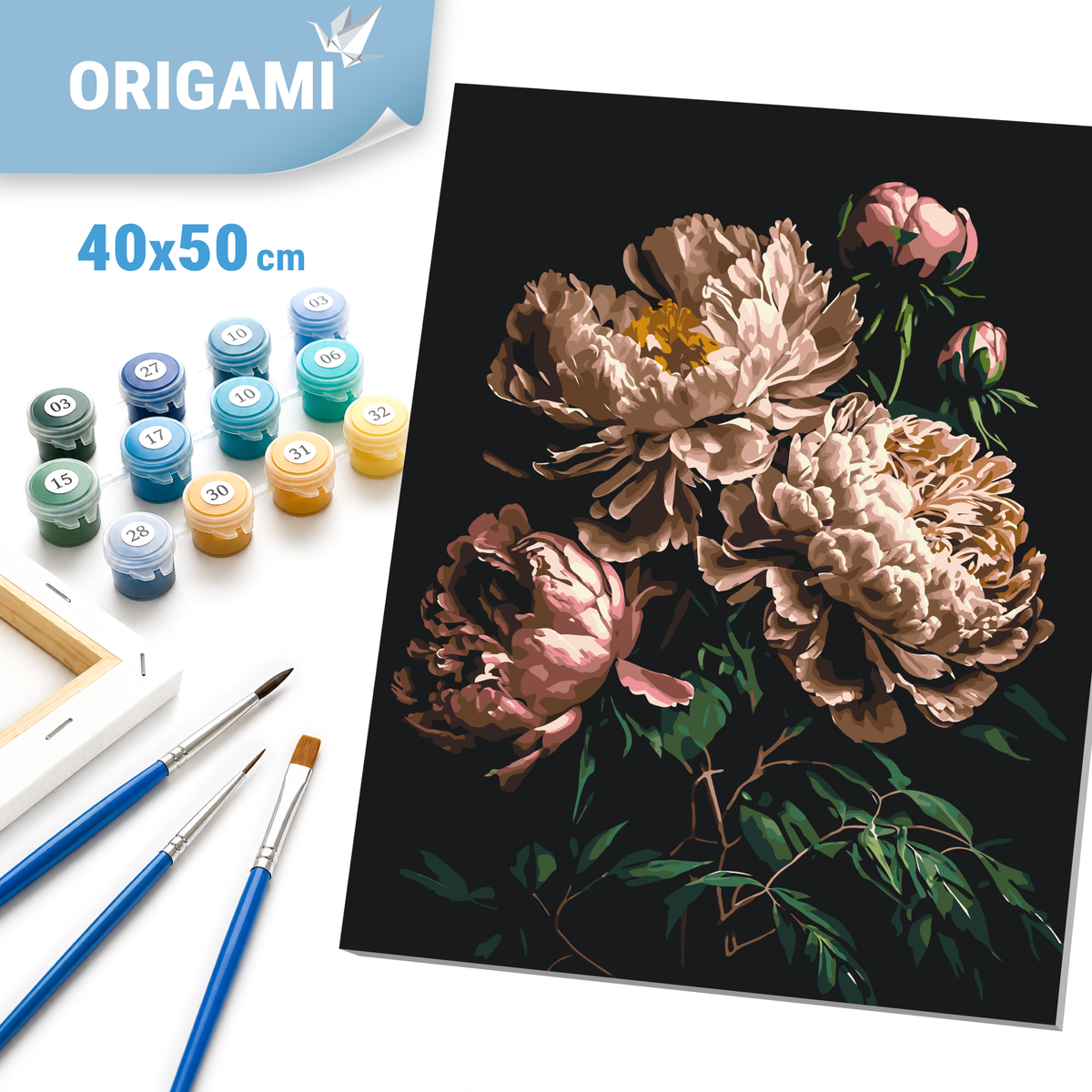 Paint by Numbers on a 40*50 cm frame Flowers - Peonies on a dark background LW 2003