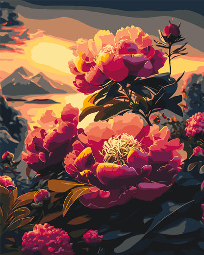 Paint by numbers on a frame 40*50 cm Flowers - Peonies at Sunset LW 2004