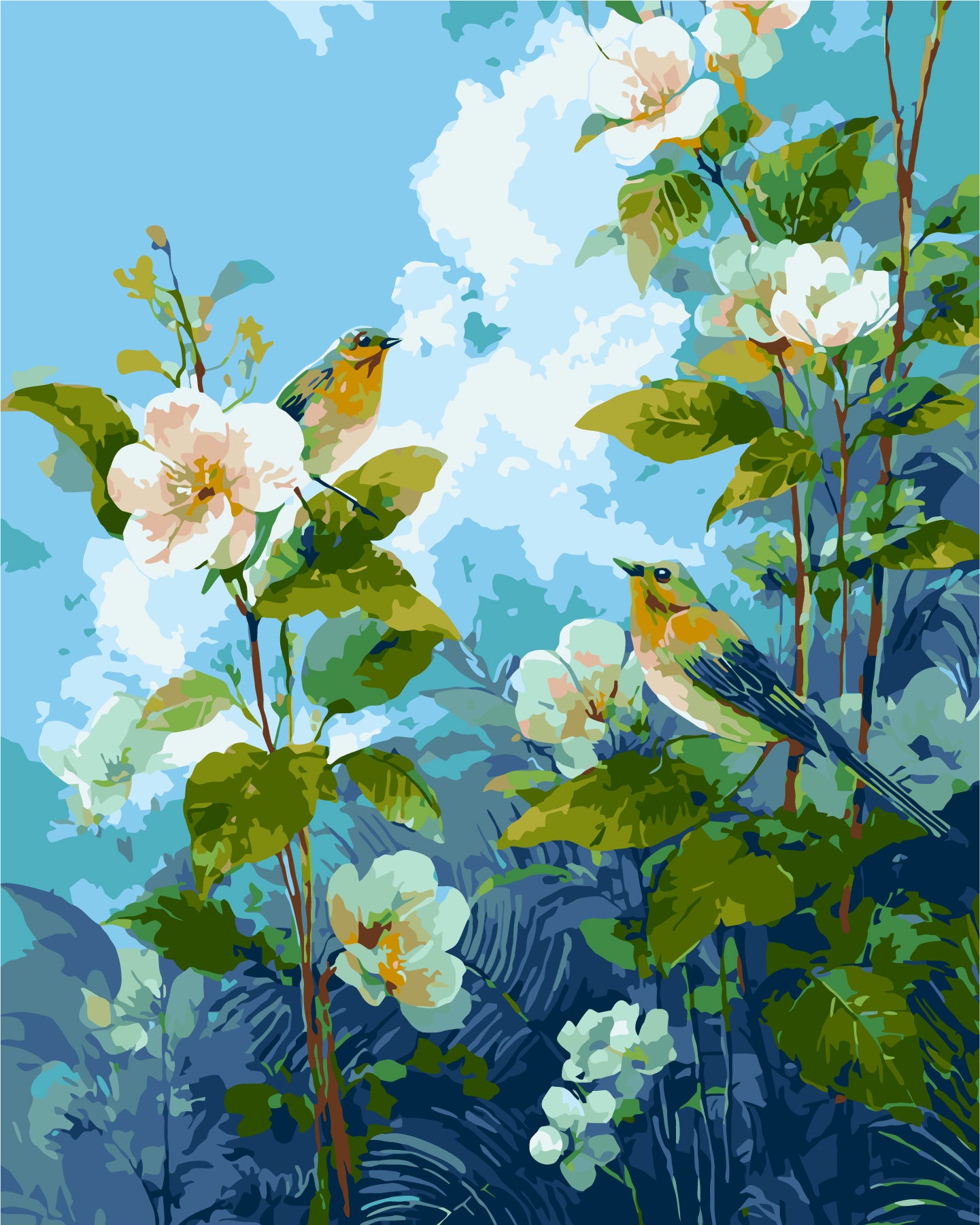 Malowanie po numerach 40x50 cm - Ptaki wśród wiosennych LW 2007-01