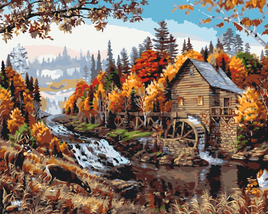Malowanie po numerach 40x50 cm - Domek w lesie - Pejzaż LW 3013