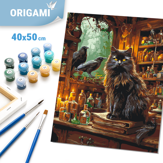 Paint by Numbers on a 40x50 cm frame - Black Cat and the Magic of Elixirs - Animals - LW 3039-01