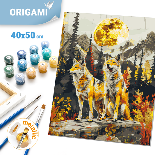 Paint by Numbers on a 40x50 cm frame - Pair of Wolves - Animals with Metallic Paints - LW 30450