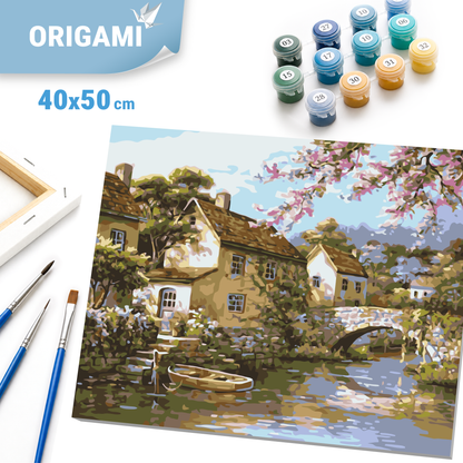 Paint by Numbers on a frame 40*50 cm landscape – Village by the river LW 3072