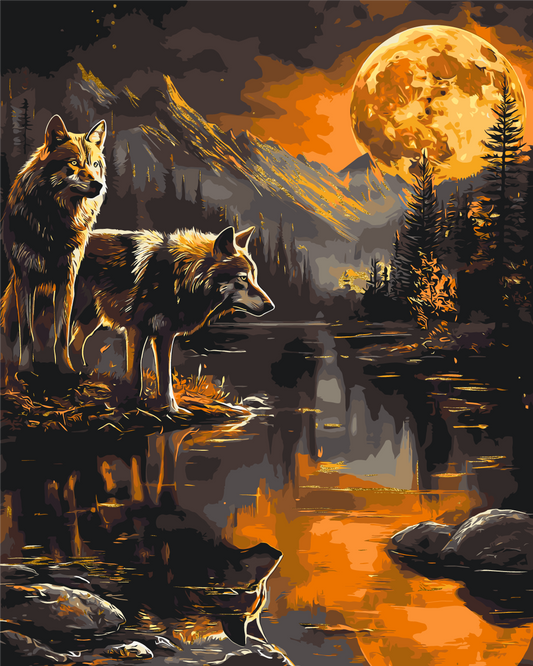Malowanie po numerach 40x50 cm Zwierzęta. Para wilków nocą LW 30780