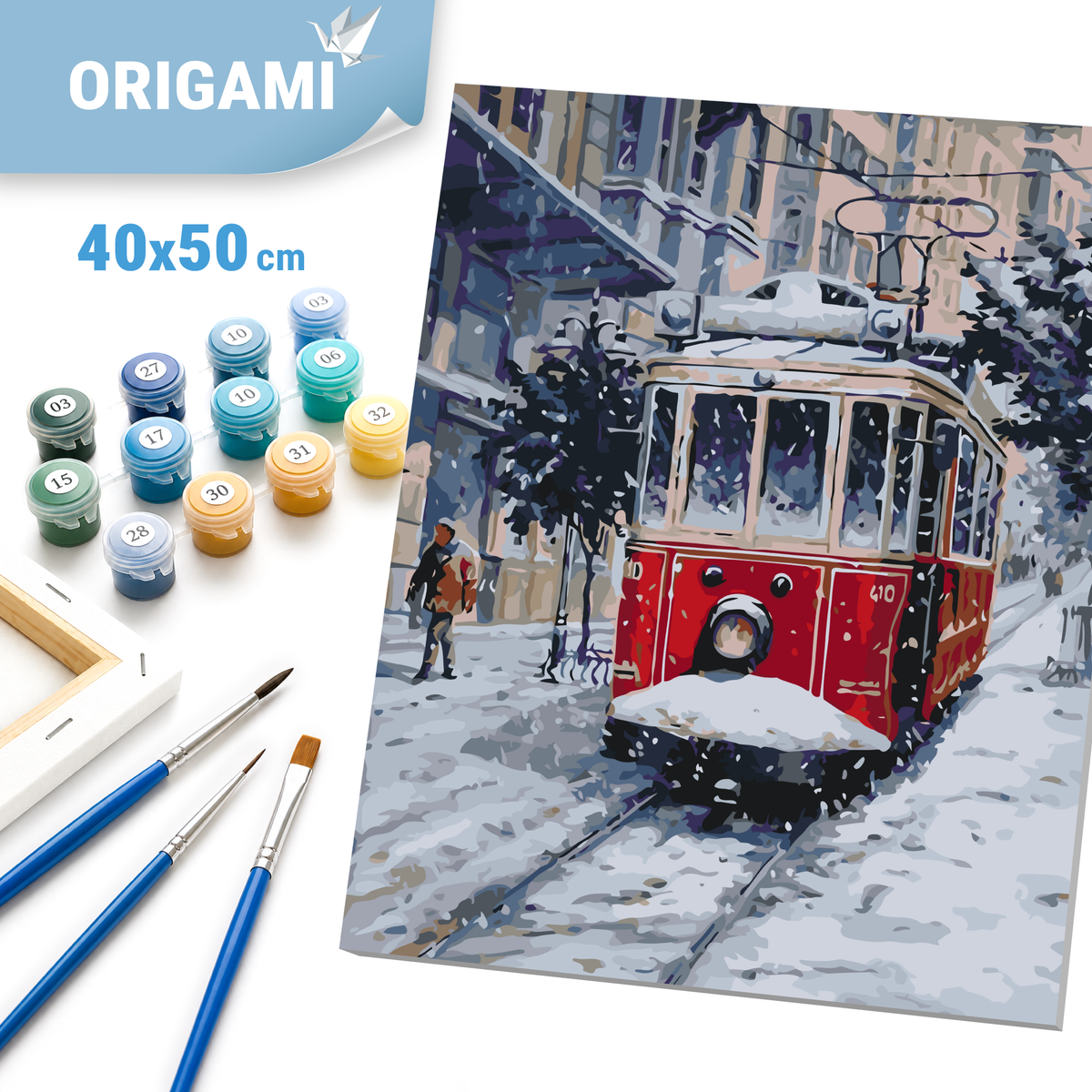Malowanie po numerach 40×50 cm – Stary czerwony tramwaj – Pejzaż – LW 3088