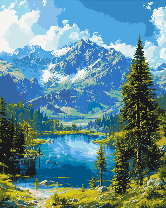 Malowanie po numerach 40x50 cm pejzaż – Górski spokój LW 30990