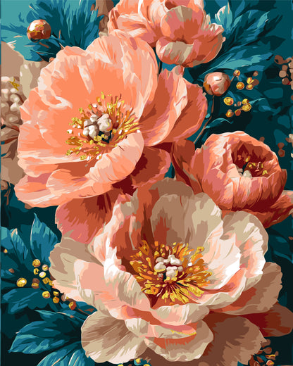 Malowanie po numerach 40x50 cm - Różowe piwonie (metalik) LW 3170-01