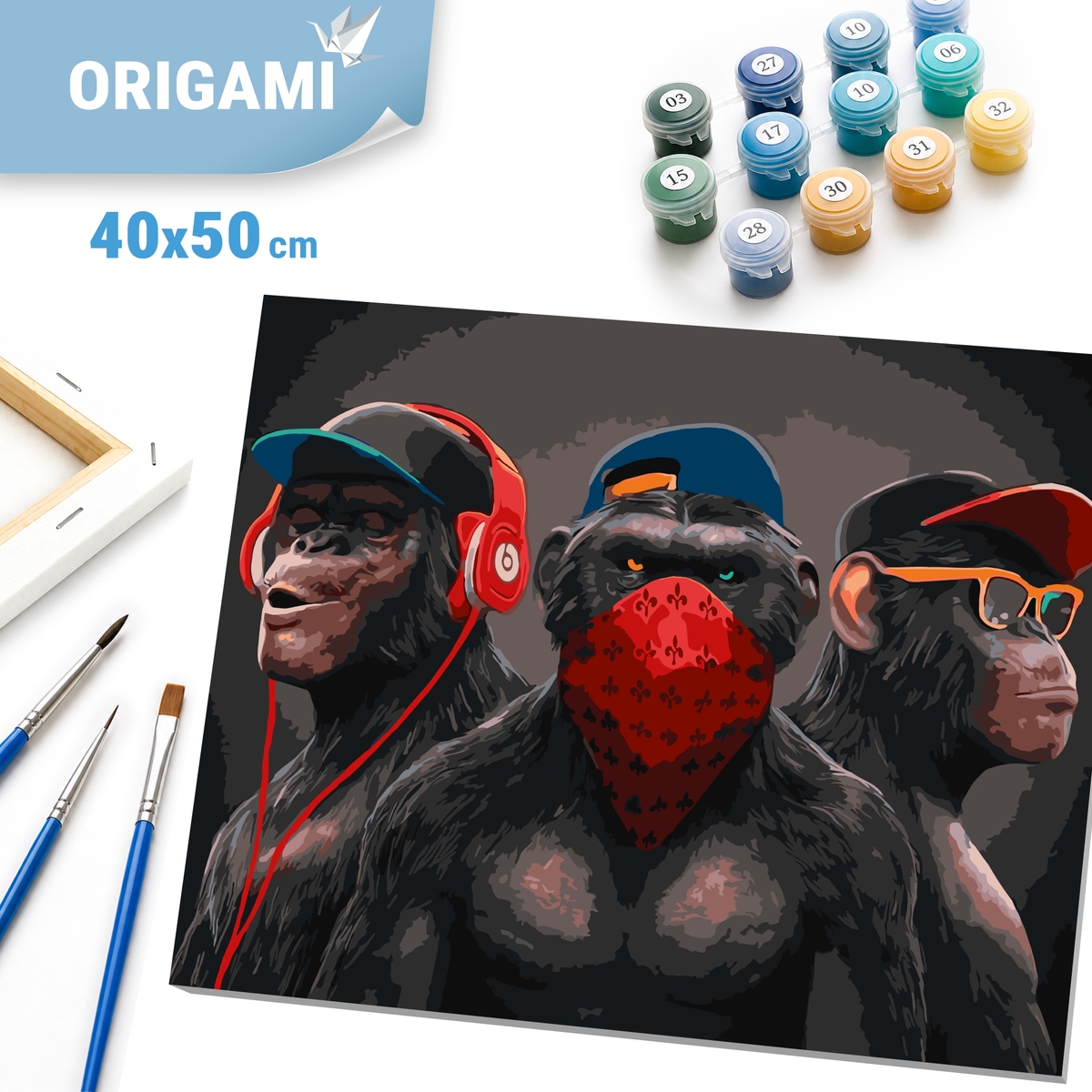 Malowanie po numerach 40×50 cm – Trzy małpy – Zwierzęta – LW 3198