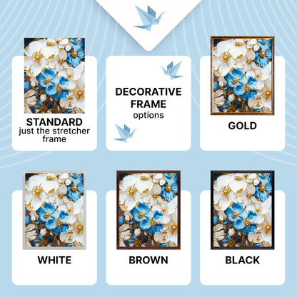 Paint by Numbers on a 40*50 cm frame Blue and white flowers with Metallic Paints LW 3293