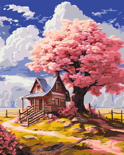 Malowanie po numerach 40x50 cm - Różowe drzewo w lesie LW 3296