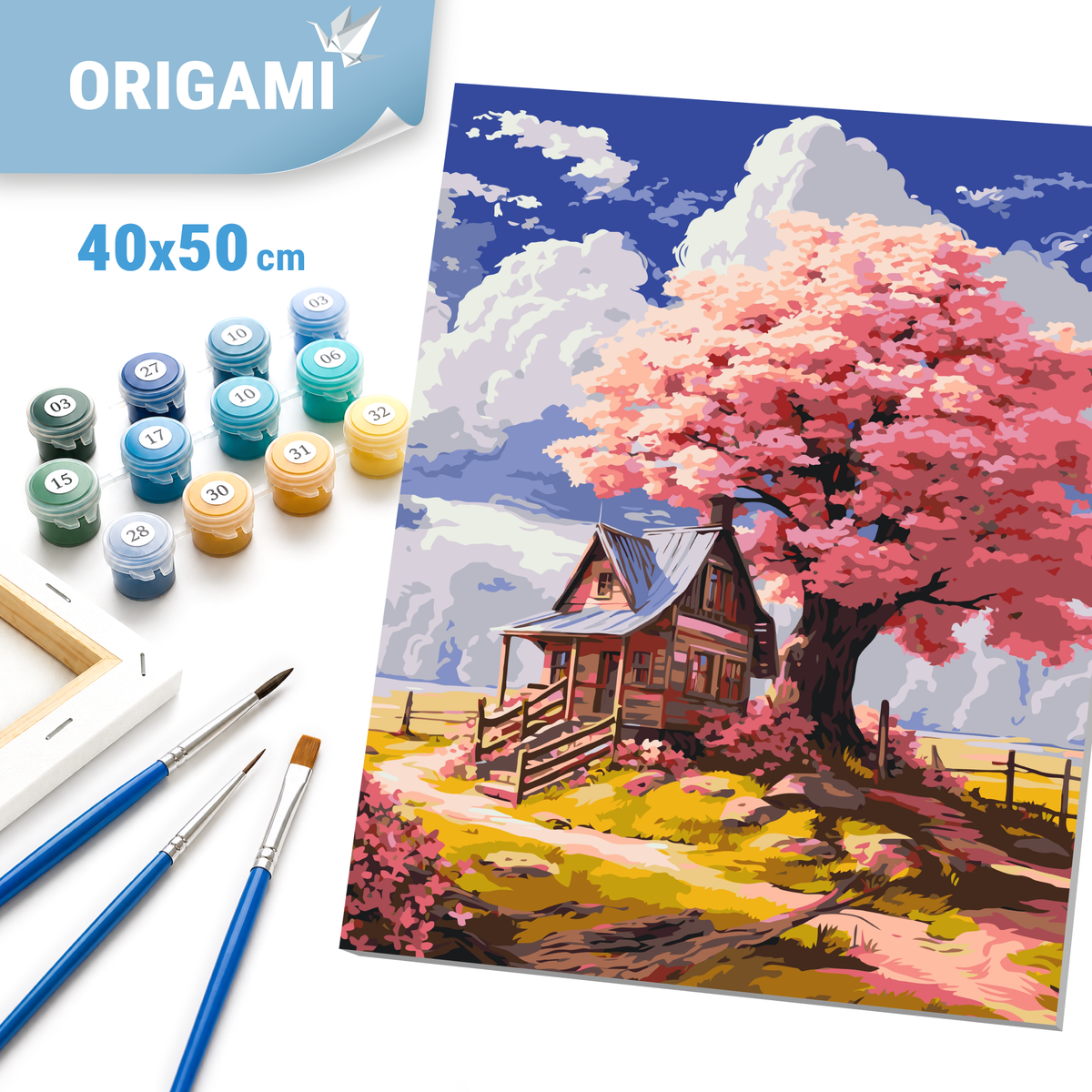 Malowanie po numerach 40x50 cm - Różowe drzewo w lesie LW 3296