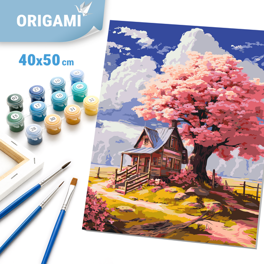 Paint by Numbers on a 40x50 cm frame - Pink Tree in the Forest - Landscape - LW 3296