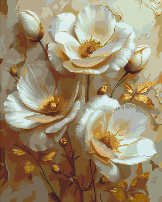 Malowanie po numerach 40x50 cm Białe kwiaty (metalik) LW 3302