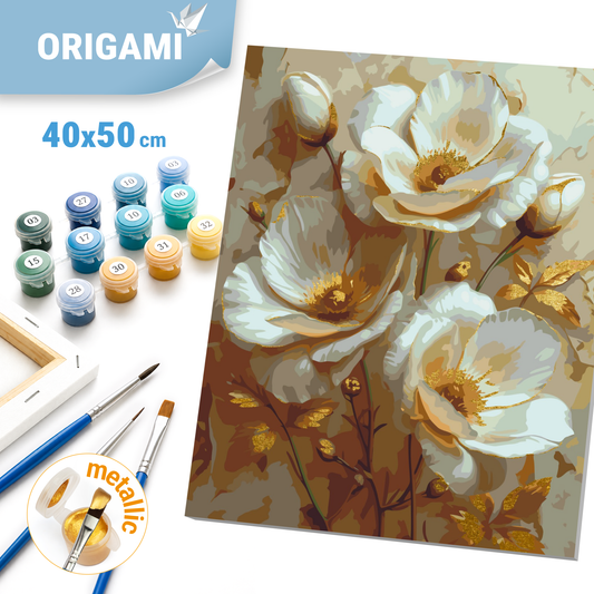 Paint by numbers on frame 40*50 cm White flowers with Metallic Paints LW 3302