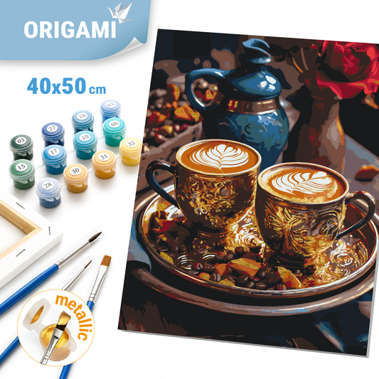 Paint by Numbers on a 40*50 cm frame Still Life. Aromatic coffee with metallic colors LW 3307