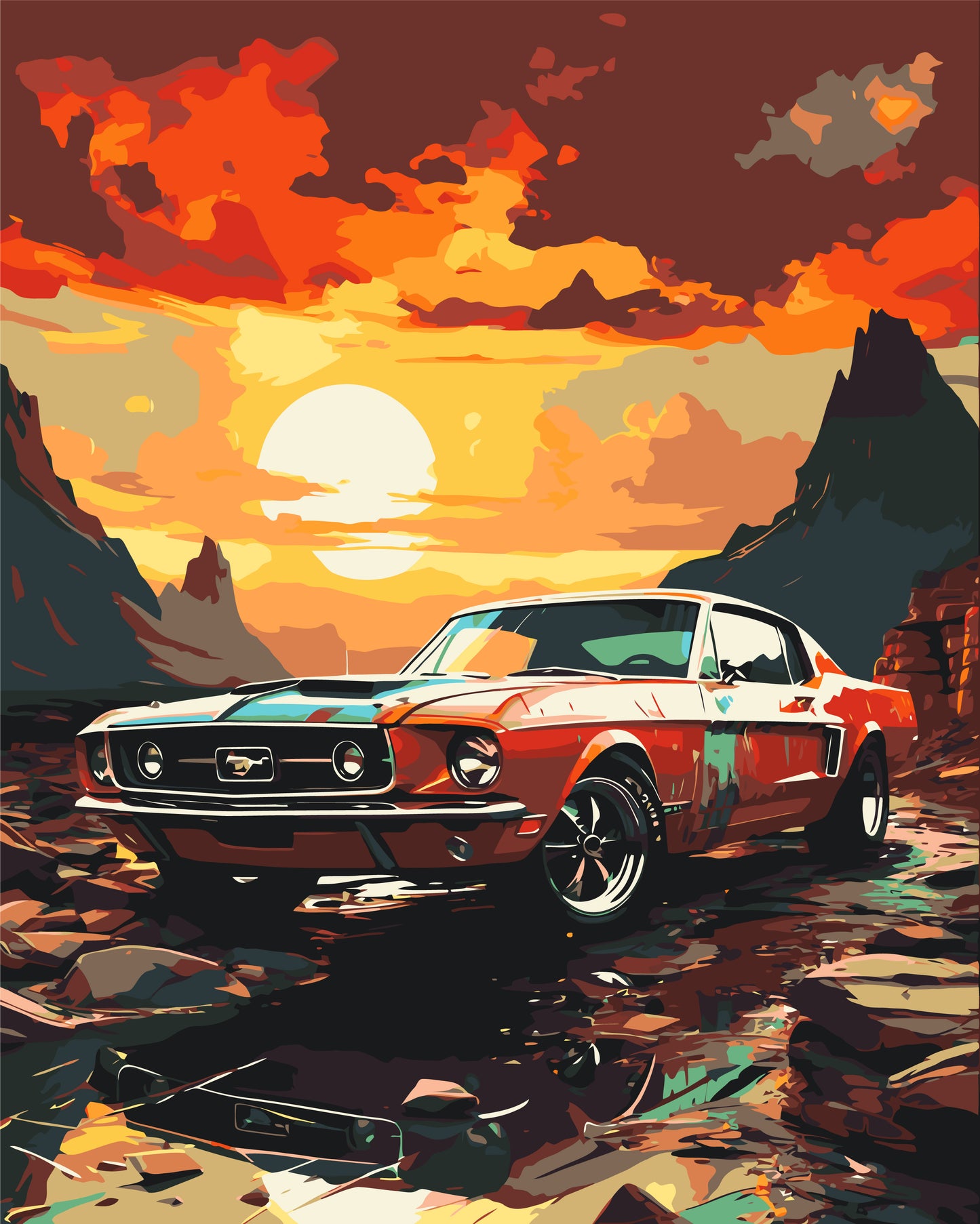 Malowanie po numerach 40x50 cm - Mustang o zachodzie słońca LW 3314