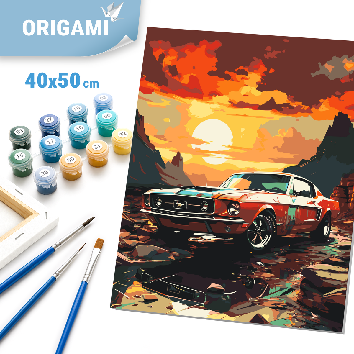 Malowanie po numerach 40x50 cm - Mustang o zachodzie słońca LW 3314