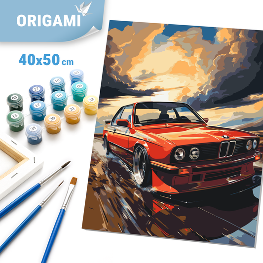 Malowanie po numerach 40x50 cm – Pejzaż. Samochód BMW E34 LW 3324