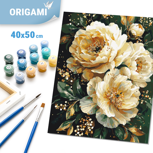 Paint by Numbers on a 40x50 cm frame - Tender Peonies - Flowers with Metallic Paints - LW 3327-01