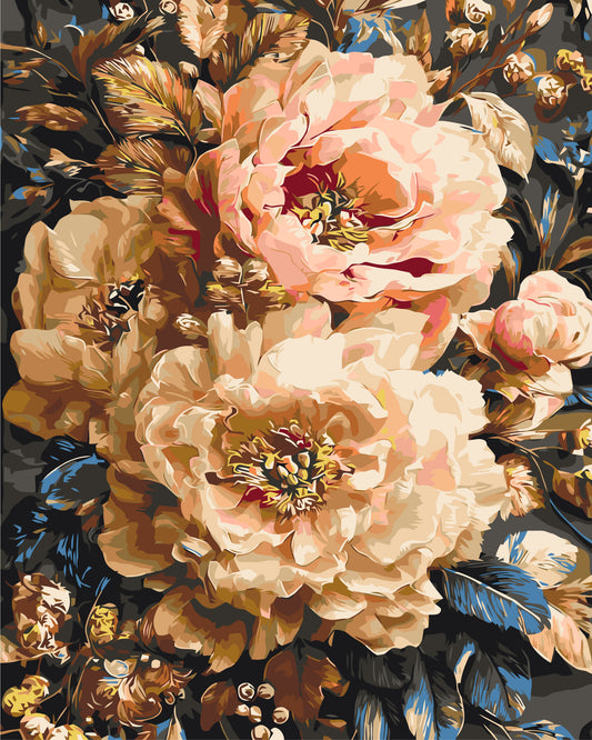 Malowanie po numerach 40x50 cm - Karmelowe piwonie - Kwiaty LW 3330-01