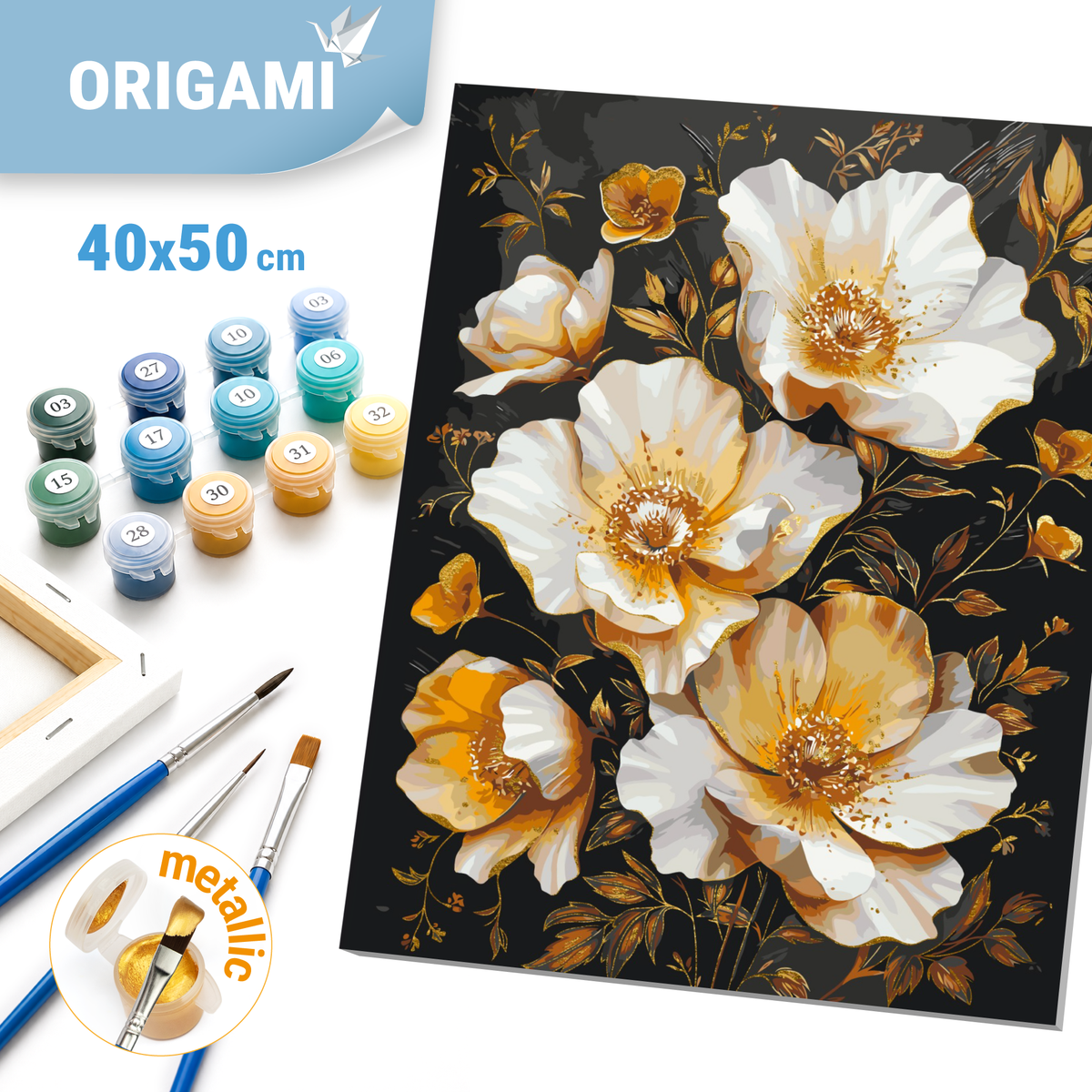 Malowanie po numerach 40x50 cm Złote kwiaty na czarnym tle LW 3335