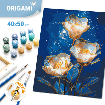Paint by Numbers on canvas 40*50 cm Flowers Cosmic Asters with Metallic Paints LW 3337