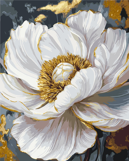 Malowanie po numerach 40x50 cm Kwiaty. Biała piwonia (metalik) LW 3429