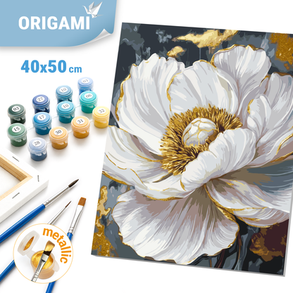 Paint by Numbers on Frame 40*50 cm Flowers. White Peony with Metallic Paints LW 3429