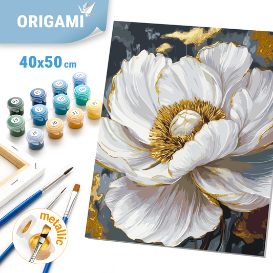 Paint by Numbers on Frame 40*50 cm Flowers. White Peony with Metallic Paints LW 3429