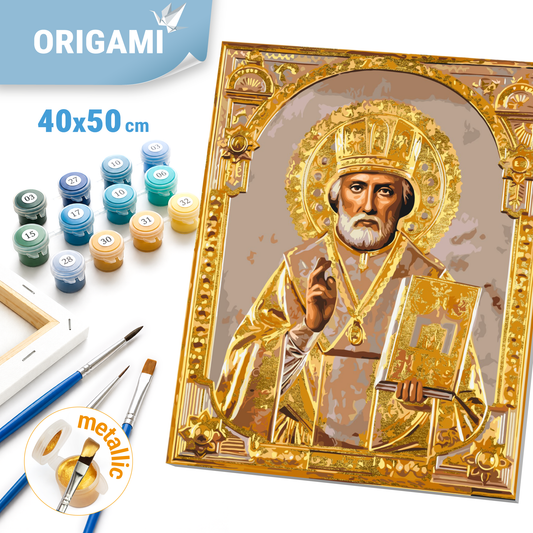 Paint by Numbers on a 40*50 cm frame. Religion. Saint Nicholas with Metallic Paints LW 3432