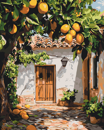 Malowanie po numerach 40x50 cm – Pejzaż. Cytrynowy dziedziniec LW 3487