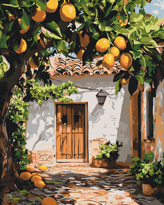 Malowanie po numerach 40x50 cm – Pejzaż. Cytrynowy dziedziniec LW 3487
