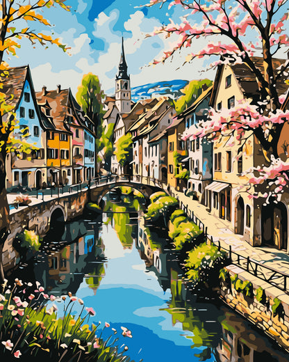 Malowanie po numerach 40x50 cm – Pejzaż. Uliczki prowadzące LW 3497