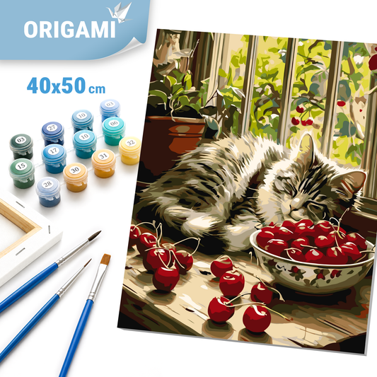 Paint by Numbers on a 40*50 cm frame – Animals. Sleeping Kitten on the Window LW 3510