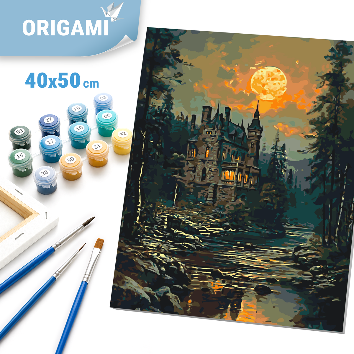 Malowanie po numerach 40×50 cm – Tajemniczy zamek – Pejzaż – LW 3516