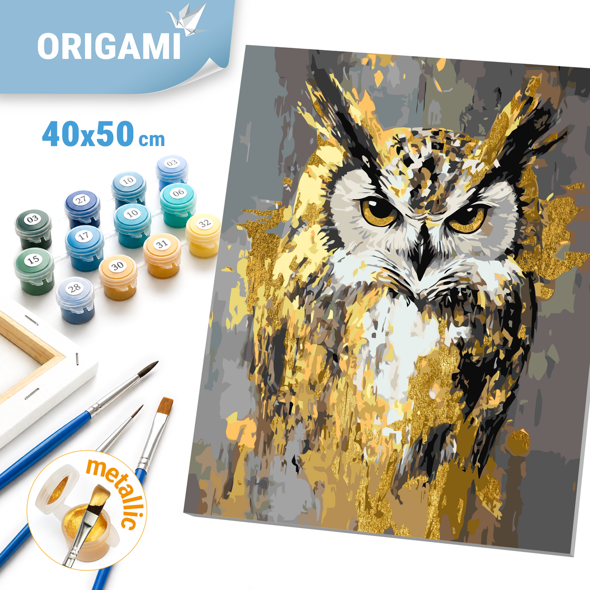 Paint by Numbers on a 40*50 cm frame Animals. Owl with Metallic Paints LW 3528