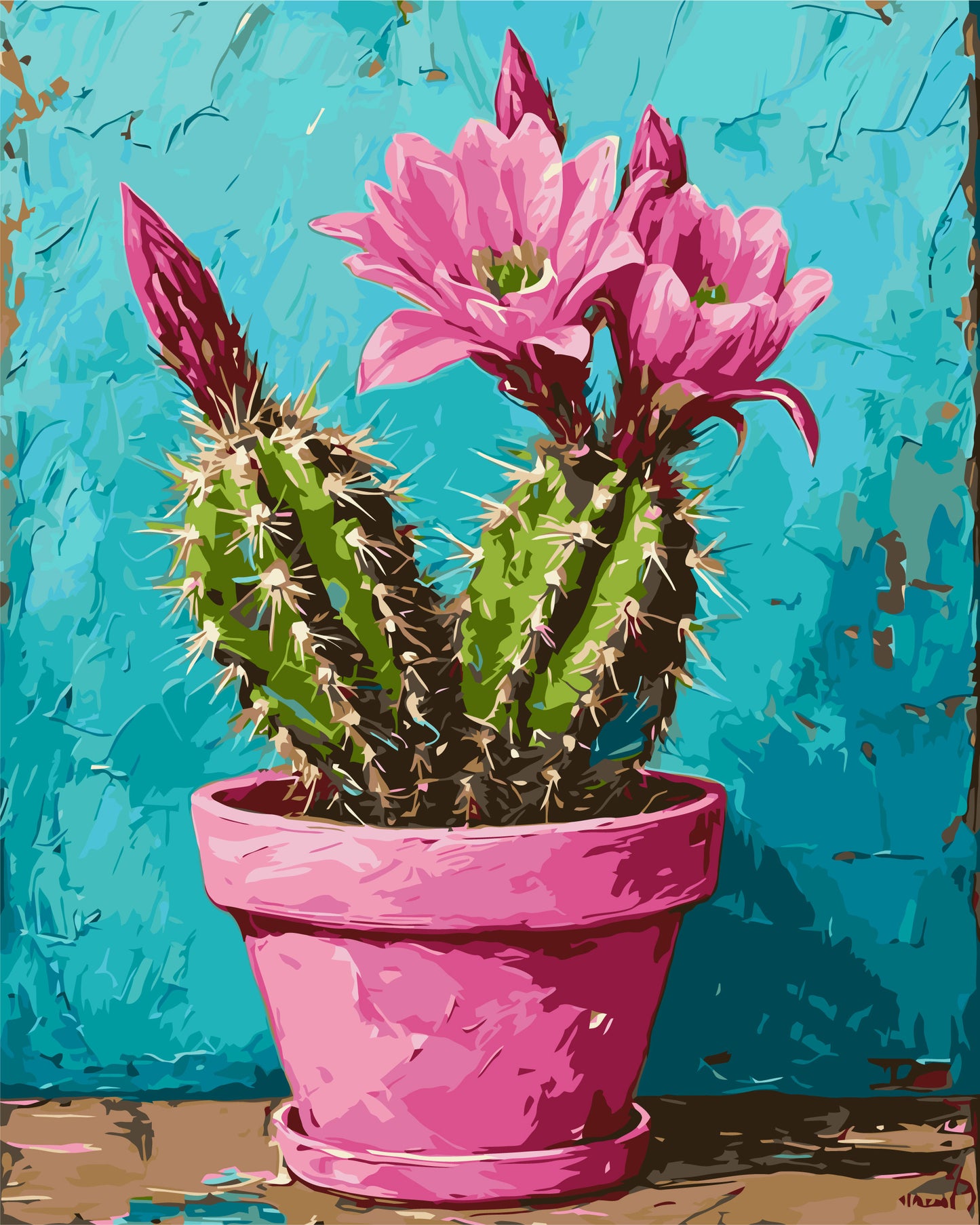 Malowanie po numerach 40x50 cm – Kwiaty. Różowy kaktus LW 3534