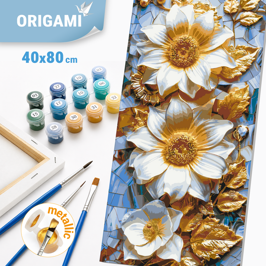 Paint by Numbers on a 40x80 cm frame - Noble Flowers - Flowers with Metallic Paints - LW 5103