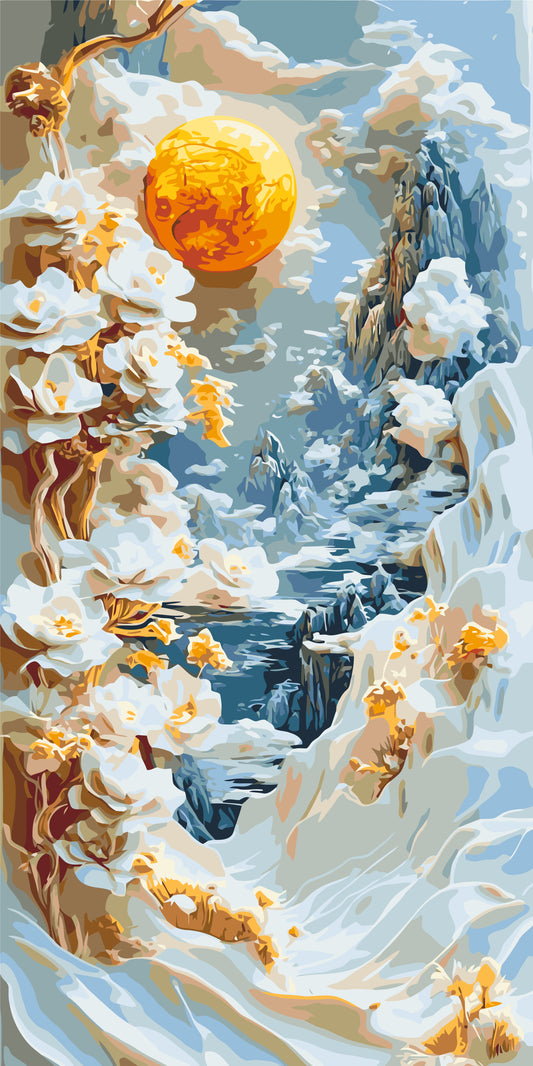 Malowanie po numerach 40×80 cm – Abstrakcja: górskie kwiaty – Kwiaty/Pejzaż – LW 5104
