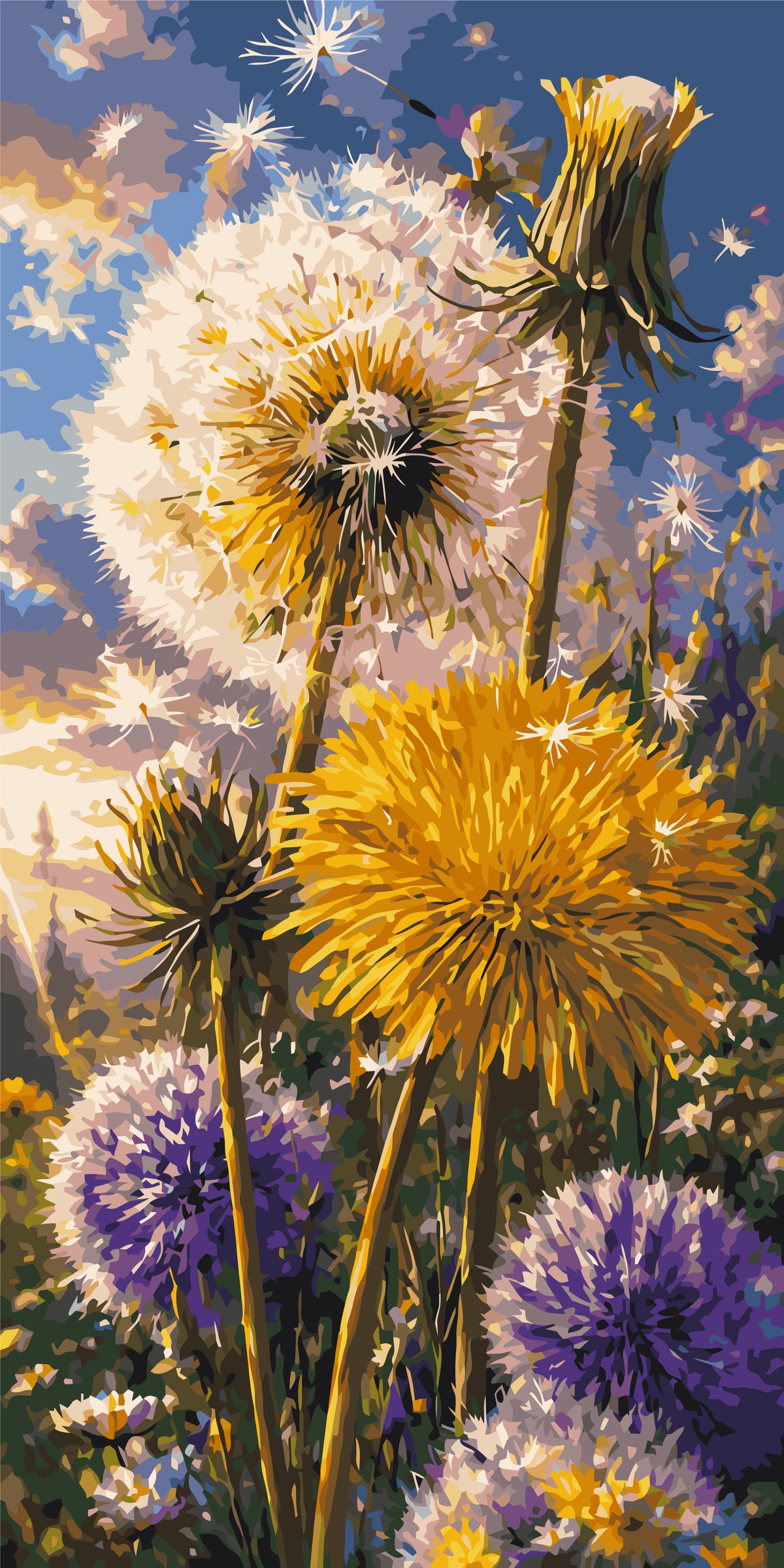 Slnečné púpavy – maľovanie podľa čísel 40×80 cm