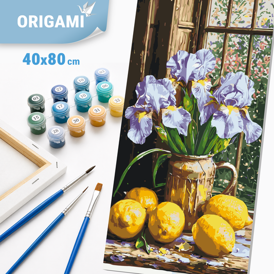 Paint by Numbers on a 40x80 cm frame - Irises with Lemons - Flowers/Still Life - LW 5117