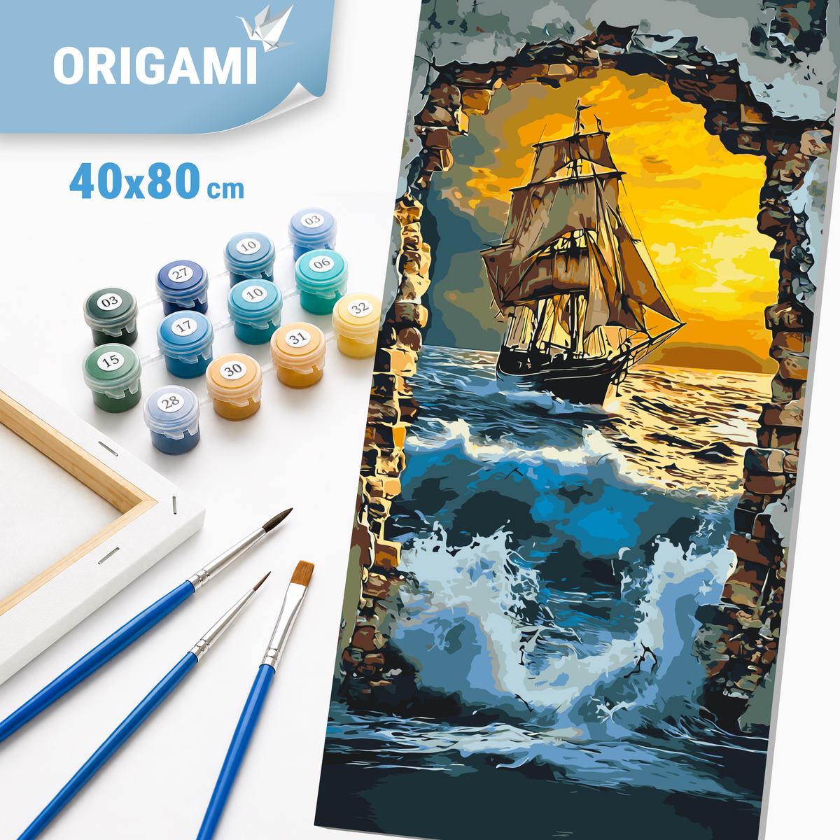 Malowanie po numerach 40×80 cm – Statek na morzu – Pejzaż – LW 5119