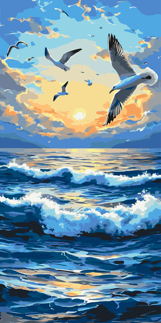 Paint by Numbers on a 40*80 cm frame - Landscape: Gulls over Morning Waves LW 5125