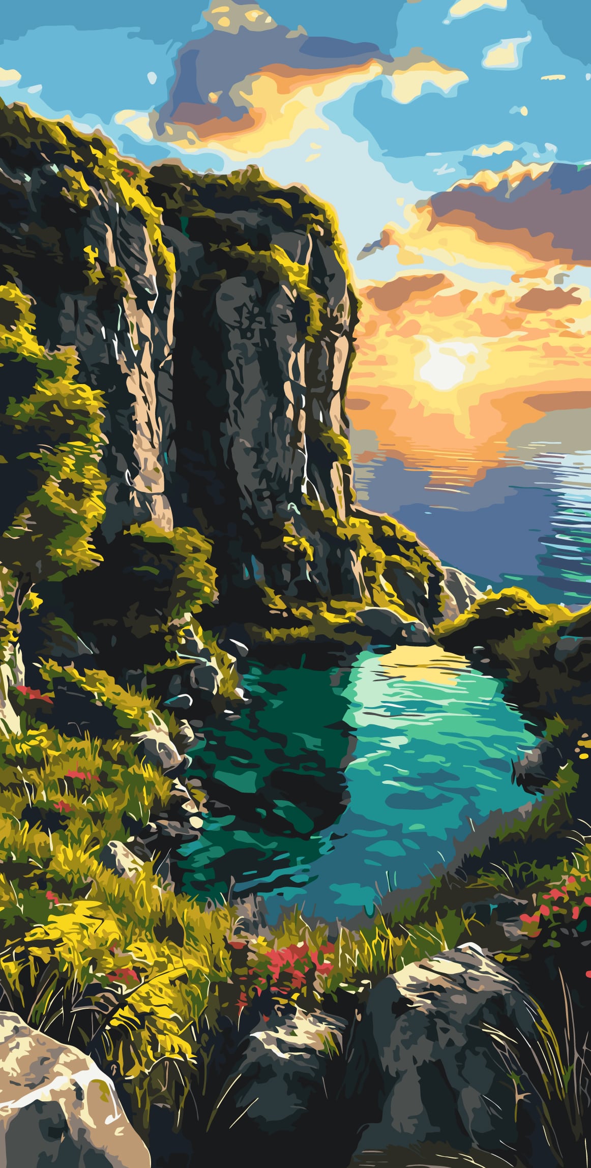 Malowanie po numerach 40x80 cm - Wieczorna zatoka - Pejzaż LW 5129