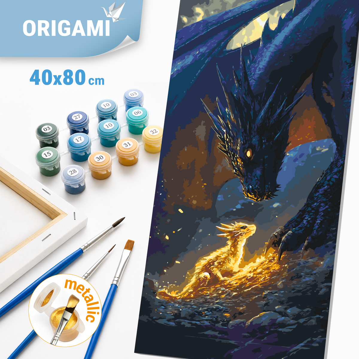 Paint by Numbers on frame 40*80 cm Fantasy "Fourth Wing" - Encounter with a Dragon with Metallic Paints LW 5140